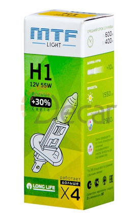 Лампа галогенная H1, 12V, 55W, Standard +30%, MTF Light, HS1201