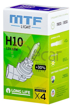 Лампа галогенная H10 (PY20d), 12V, 42W, Standard +30%, MTF Light, HS1210