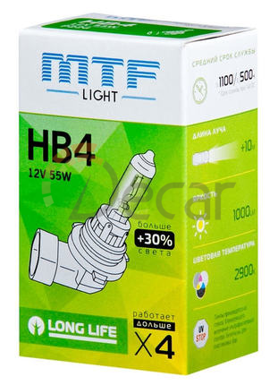 Лампа галогенная HB4 (9006), 12V, 55W, Standard +30%, MTF Light, HS12B4