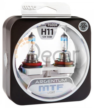 Лампы галогенные H11 (PGJ19-2), 12V, 65W, 3500K, ARGENTUM +50%, MTF Light, H5A1211