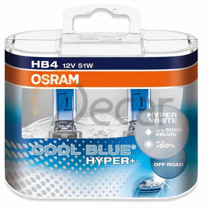 Лампы галогенные HB4 (P22d), 12V, 51W, 5000K, Cool Blue Hyper+, OSRAM, 69006CBH+