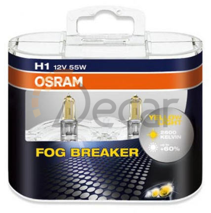 Лампы галогенные H1 (P14,5s), 12V, 55W, 2600K, Fog Breaker, Osram, 62150FBR-DUOBOX