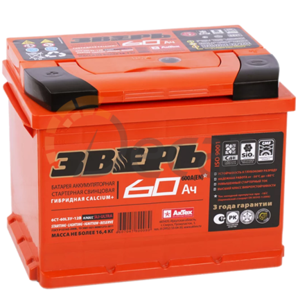 Аккумулятор ЗВЕРЬ 60Ah 600A L+