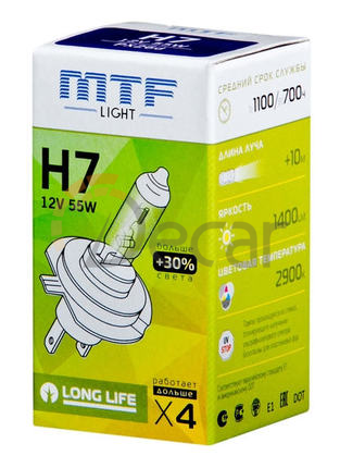 Лампа галогенная H7 12V, 55W, Standard +30%, MTF Light, HS1207