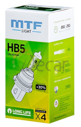 Лампа галогенная HB5 (9007), 12V, 65/55W. Standard +30%, MTF Light, HS12B5