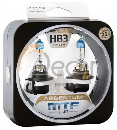 Лампы галогенные HB3 / 9005 (P20d), 12V, 65W, 3500K, ARGENTUM +50%, MTF Light, H5A12B3