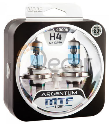 Лампы галогенные H4 (P43t), 12V, 60/55W, 4000K, ARGENTUM +80%, MTF Light, H8A1204