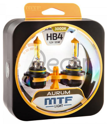 Лампы галогенные HB4 / 9006 (P22d), 12V, 55W, 3000K,  AURUM, MTF Light, HAU12B4