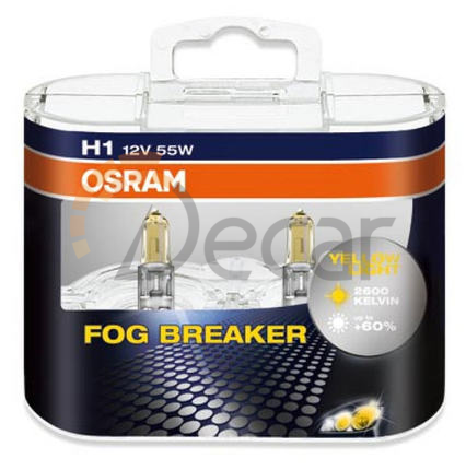 Лампы галогенные H1 (P14,5s), 12V, 55W, 2600K, FOG BREAKER Duo Box, OSRAM, 62150FBR
