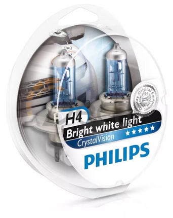 Комплект галогенных ламп H4 (P43t), 60/55W + W5W white, Crystal Vision, PHILIPS, 12342CVSM