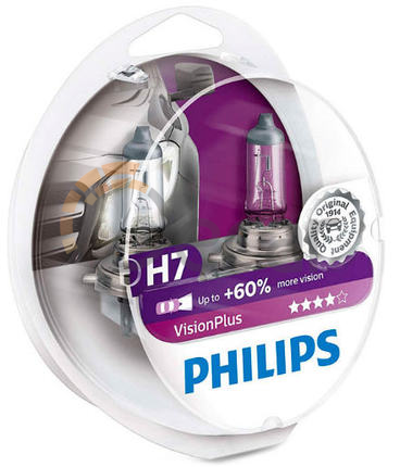 Лампы галогенные Philips H7 3250K Vision Plus +60%, 2 шт, 12972VPS2
