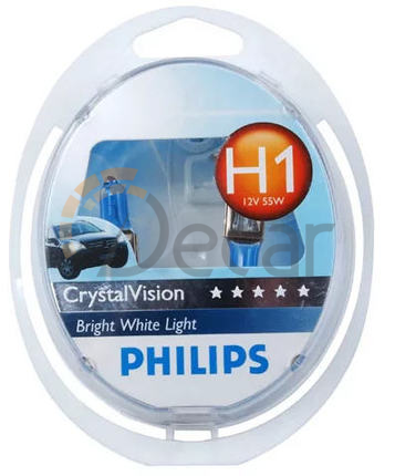 Комплект галогенных ламп H1 (P14,5s), 12V, 55W + W5W white, Crystal Vision, PHILIPS,12258CV2