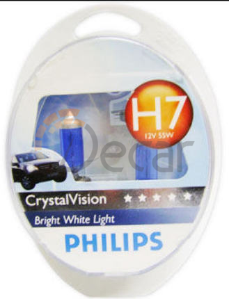 Комплект галогенных ламп H7 (PX26d), 12V, 55W, 4300K, + W5W white, Crystal Vision, PHILIPS, 12972CV2