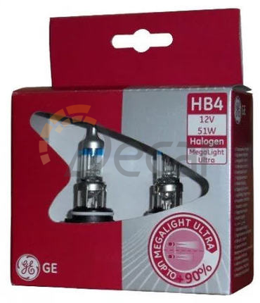 Лампы галогенные HB4 (P22d), 12V, 51W, 3500K, Megalight Ultra +90%, General Electric, 53070SXU