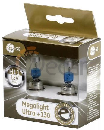 Лампы галогенные H11 (PX26d), 12V, 55W, 3700 K, Megalight Ultra +130%, General Electric, 53110XNU